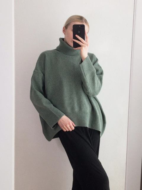 Sweter szeroki Pinterest M H&M z domieszką wełny oversize boxy